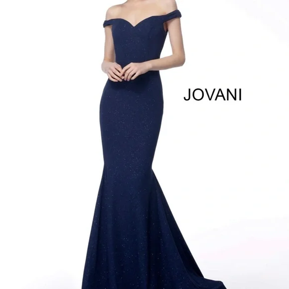Jovani Stretch Glitter Off the Shoulder Formal Dress - Picture 1 of 16